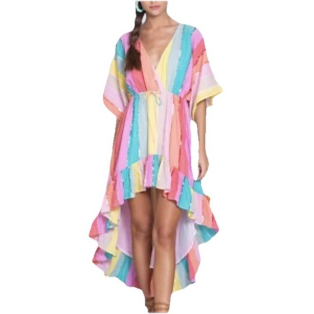 Sundress Deva Stripe‎ Sequin Hi-Lo Rainbow Dress Size XS/S